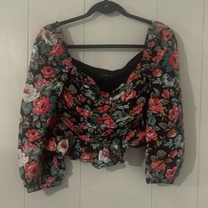 MAJORELLE Floral Blouse - Black and Pink